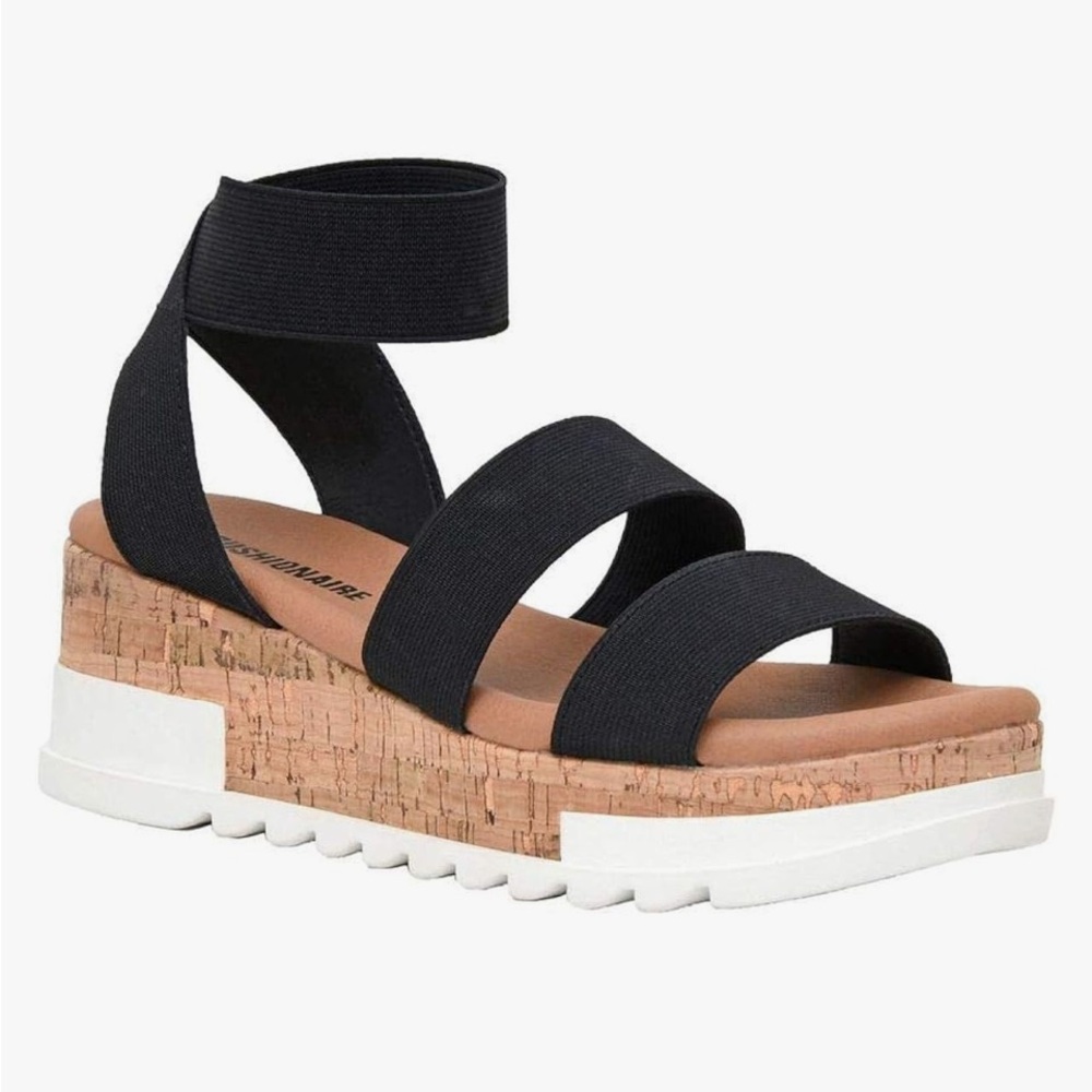 Black sandals with elastic ankle straps